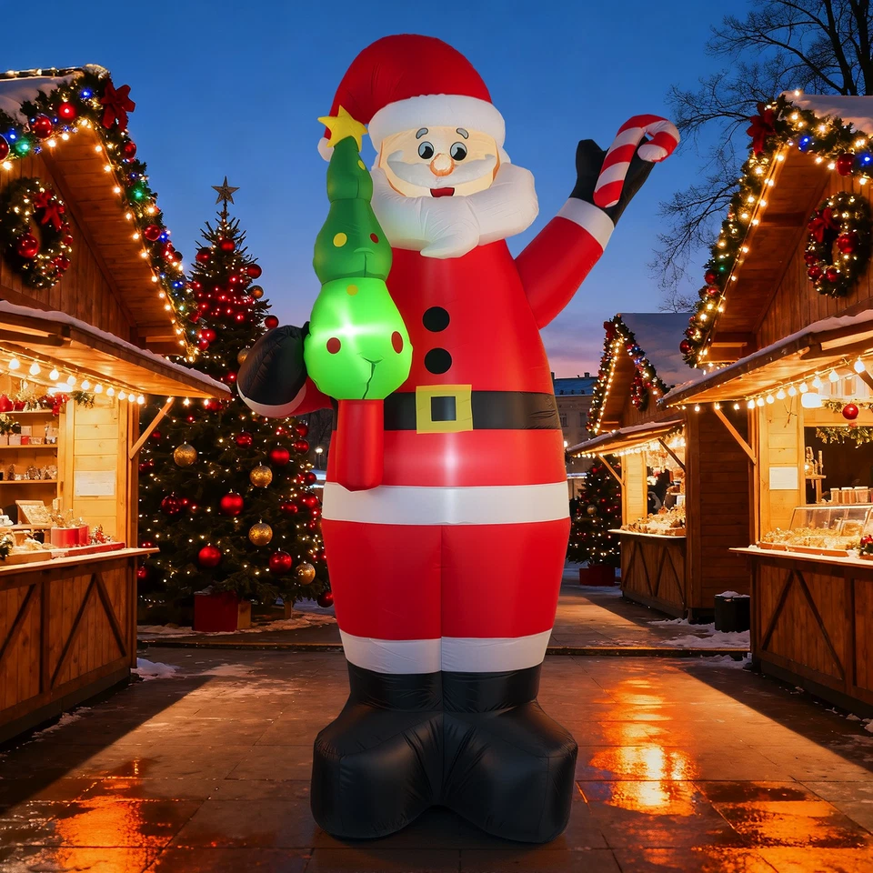 7FT LED Christmas Inflatable Santa Claus Holding Xmas Tree Blow Up Yard Decors - Image 2 of 4