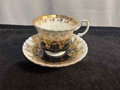 Royal Albert Tea Cup & Saucer Regal Series Bone China Black & Gold