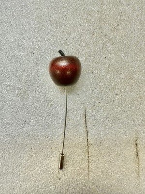 Vtg Carved Wooden Red APPLE Stick Pin 