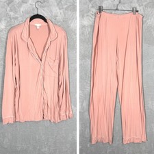 Eberjey Gisele Long PJ Set Womens Large Pink Modal Button Down Pajamas