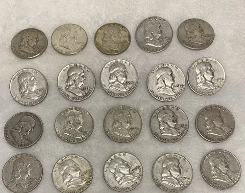 $10 1951-1963 Franklin Half-Dollars - 90% Silver 20-Coin Roll - Silver Bullion