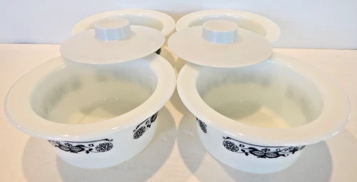 Vintage Pyrex Old Town Blue Onion Butter Tub Dish Bowl #75 Set of 4 with 2 Lids