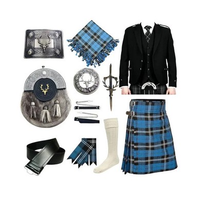 10-teiliges graues Sakko Kilt Outfit schottisches traditionelles Hochzeitskleid 8 Yard Kilt Set