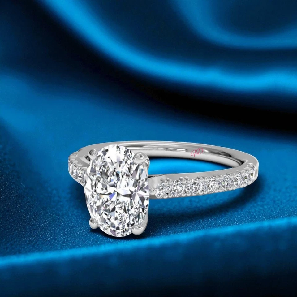 Platinum Diamond Ring For Women Lab Grown Oval Cut 1.8 Carat IGI Certified PT950 - Image 4 of 4