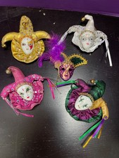 Set of 5 Venetian Face Mask Wall Decoration Masquerade Mardi Gras Jester Small