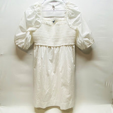 American Eagle Babydoll Dress Women's XL White Puff Sleeve Smocked Waist AEO EUC