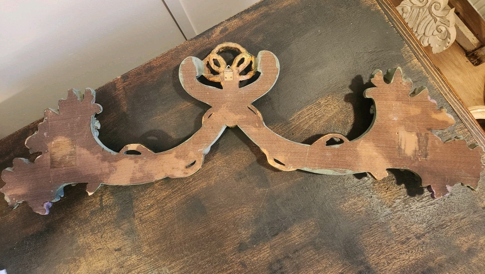 Vintage Italian Wall Ornament Carved Wood Pediment Cornucoppia Architectural 