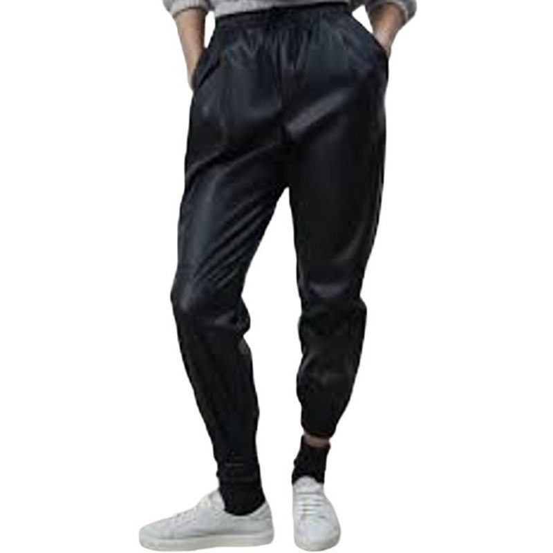 Zara Faux Leather Jogger Pants Drawstring Pocket Elastic Waist Black M NWT