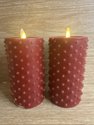 2 Luminara Raspberry Beaded Wax Pillar Candle 6  Timer Battery Operated- Flaws