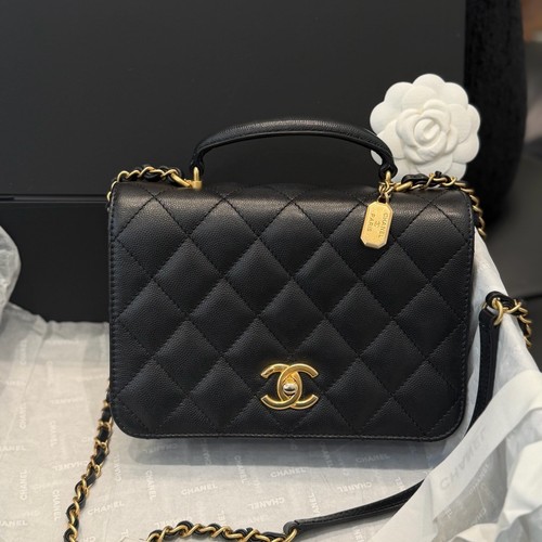 Chanel 23B Accordion Flap Caviar Calfskin Black Shoulder Bag AUTH