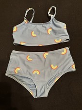 Gap Kids Girls Size Medium 8 2-Piece Swimsuit, Blue With Rainbows