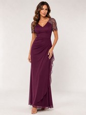 Xscape Evening Gown Women's Burgundy Size 6 Beaded Cap Sleeve Ruched NWT