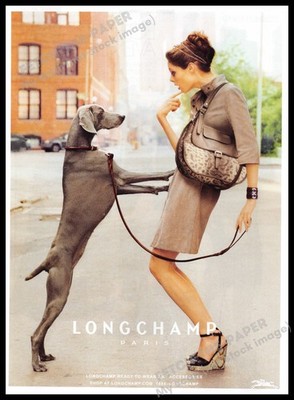 Longchamp 2010s Magazine Print Advertisement 2012 Legs Weimaraner Dog Walking
