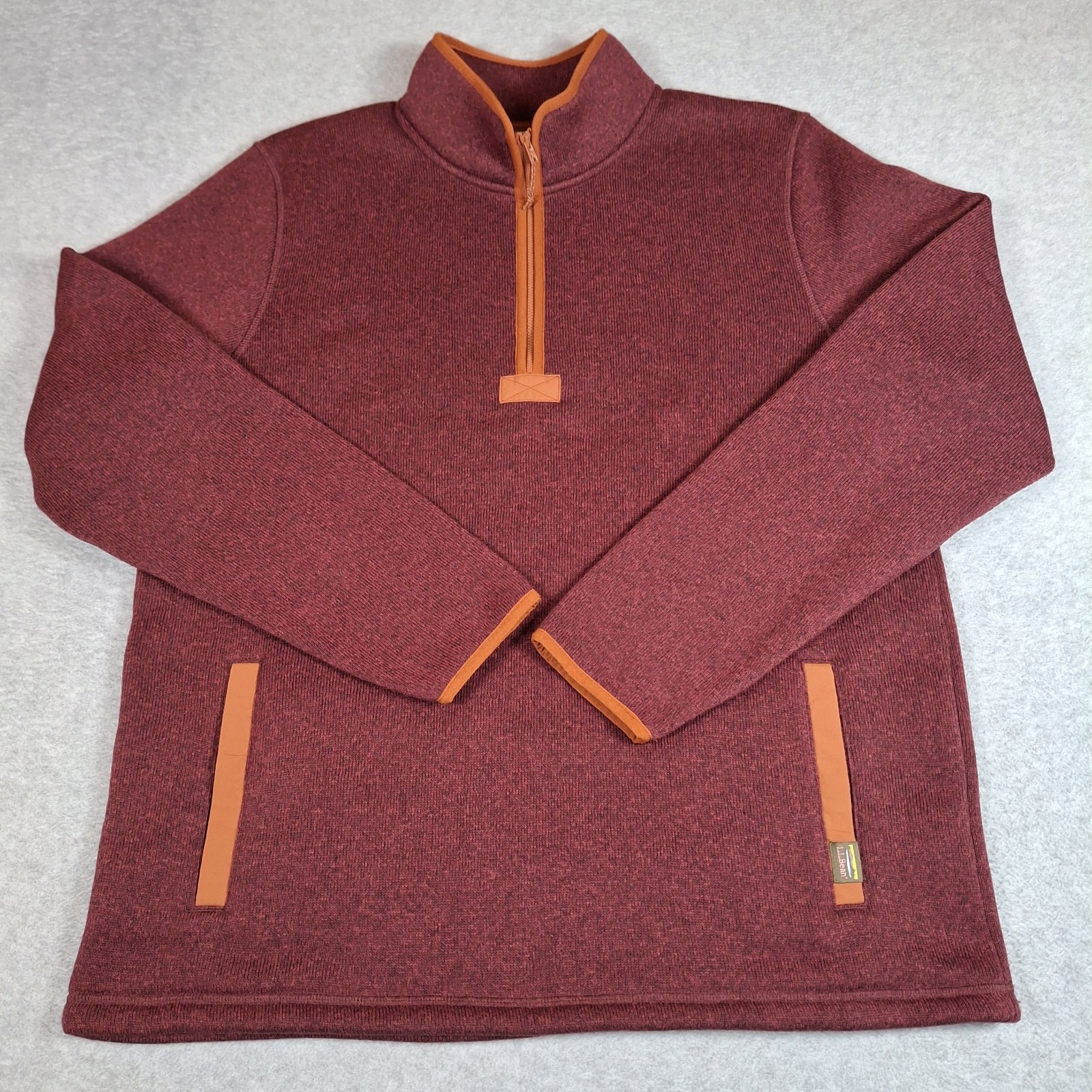 LL Bean Sweater Fleece 1/2 Zip Pullover Men Large Tall Burgundy Kangaroo Pocket