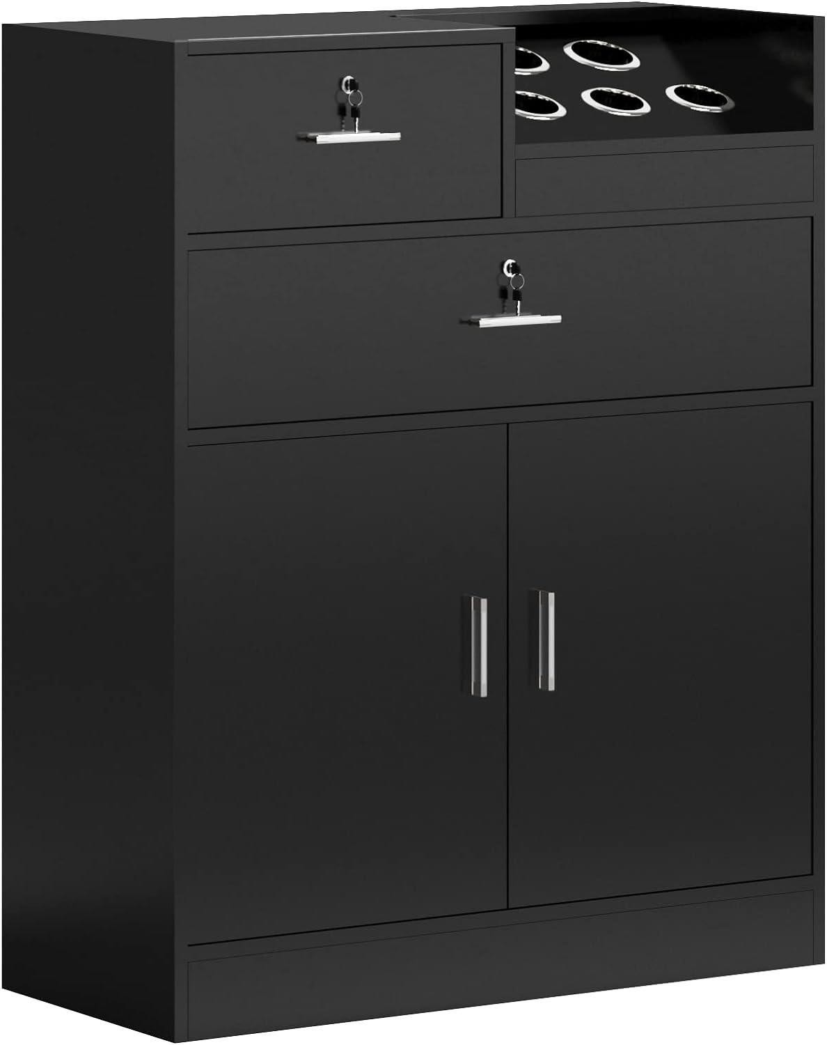 Locking Hair Styling Barber Station Drawer Storage Cabinet S