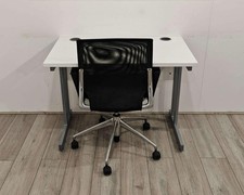 (SPECIAL OFFER)   Rectangular Desk, White Top, Grey Cantilever Frame, Porthol...