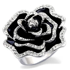 Women's Rose Cocktail Ring, Clear Top Grade Crystal, Rhodium Plated, Brass