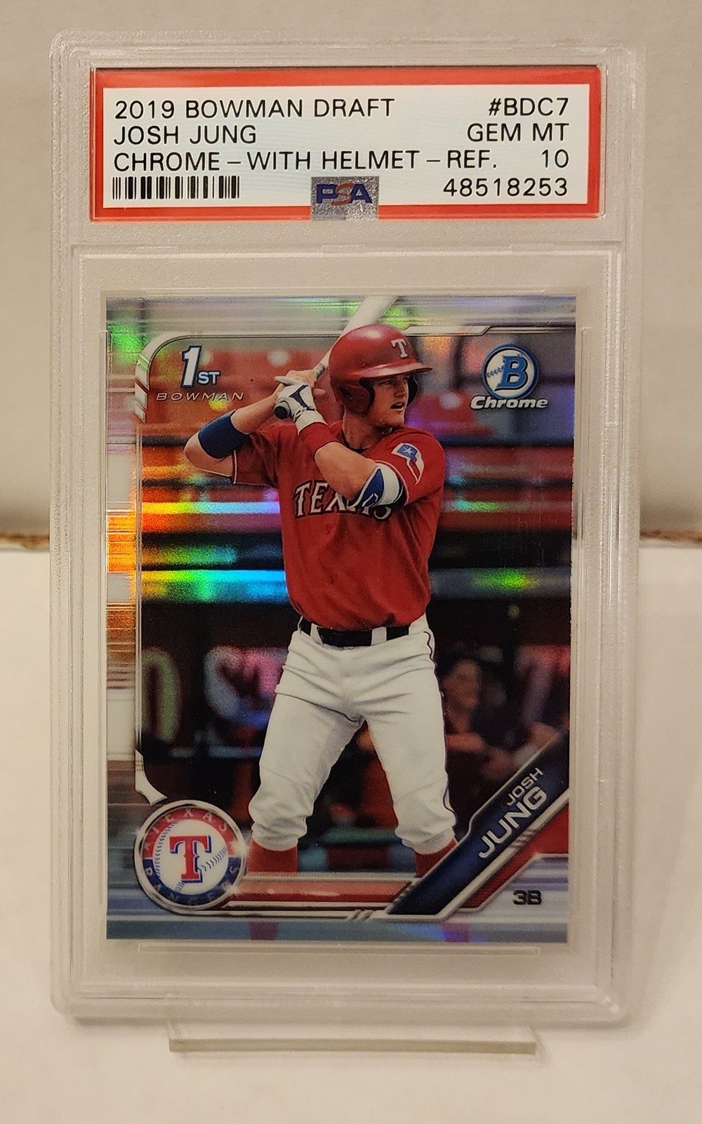 Josh Jung 2019 Bowman Draft #BDC7 Chrome Refractor With Helmet 1st PSA 10