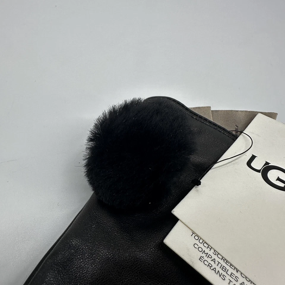 UGG 皮革手套女式大号黑色球形触摸屏冬季剪羊毛衬里 — 第 3/4 张图片