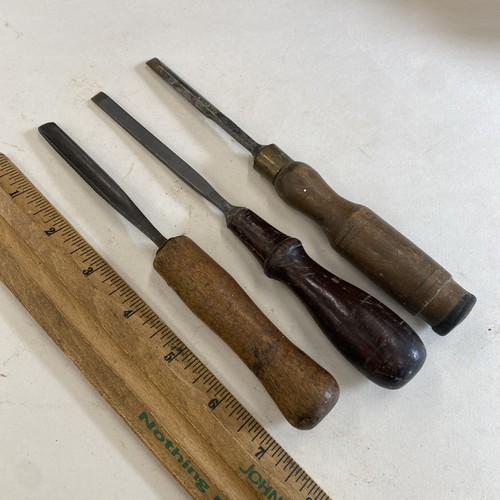 3 carving wood chisels, (1) D R Barton Rochester NY, (2) unknown, , M0654