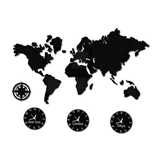 World Map Large Wall Clock Personalized City Time Zone Battery Normal Design