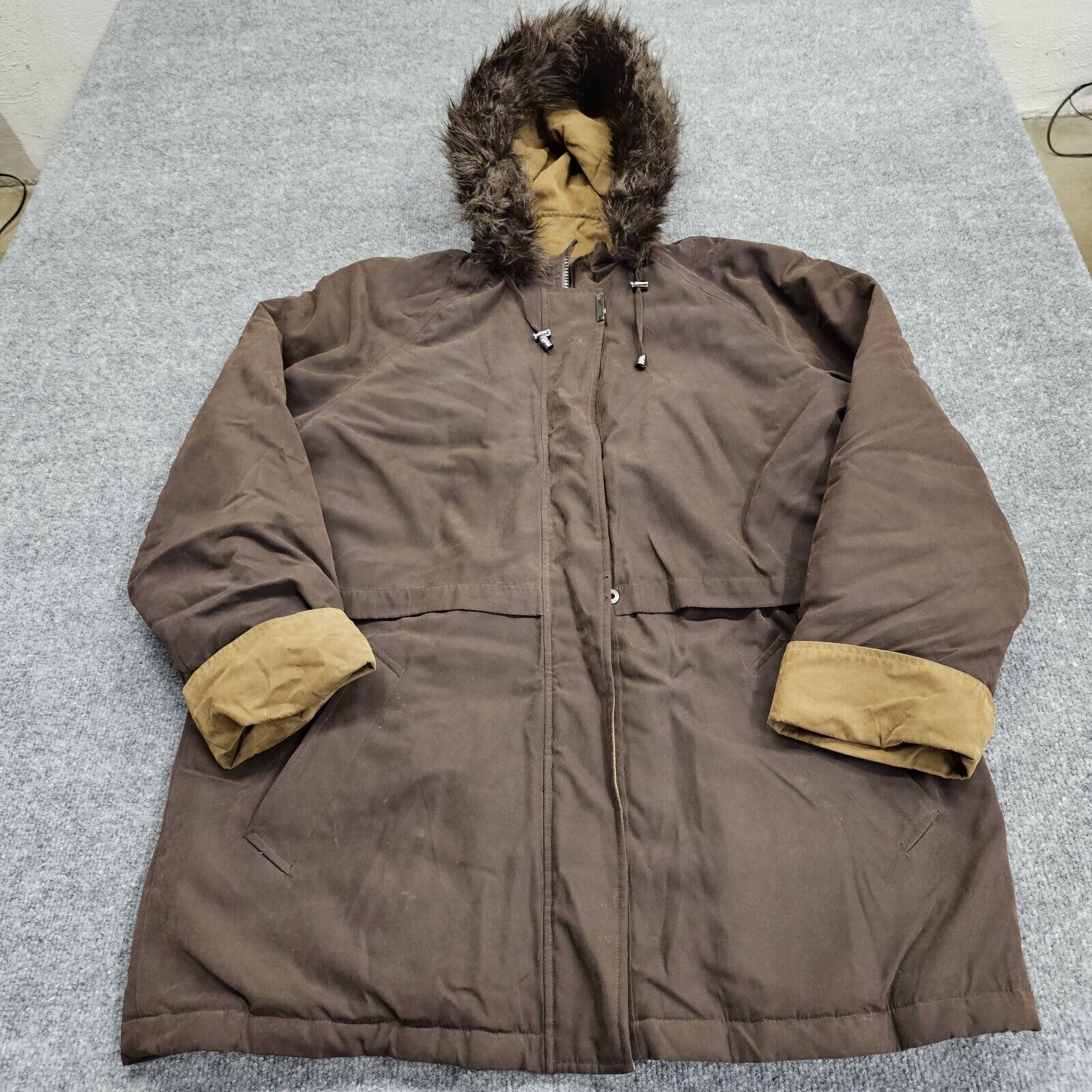 Braeton Parka Coat Womens XLP Brown Removable Hooded Faux Fur Pockets Drawstring