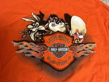 Rare Vintage 2004 Harley Davidson Looney Tunes Long Sleeve Tee Flame Sleeve sz L