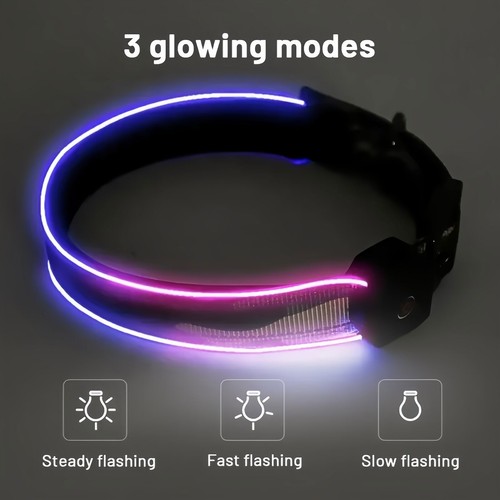 Nuevo collar reflectante ajustable para mascotas con luz LED para seguridad nocturna - Imagen 6 de 14