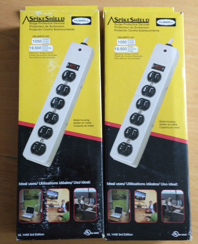 2 of Hubbell Surge Protective SPIKESHIELD TVSS Plug Strip Metal 6 outlet 6' Cord