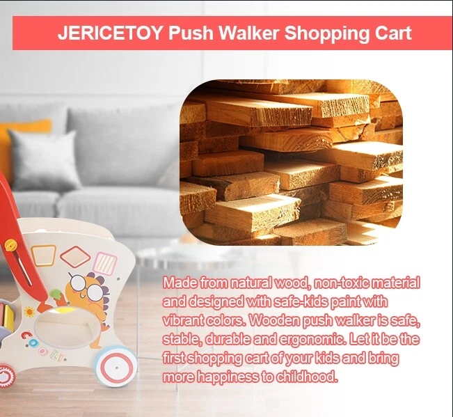 Wooden Baby Push Walker Doll Stroller Adjustable Speed Shopping Cart for Toddler - Image 4 of 4