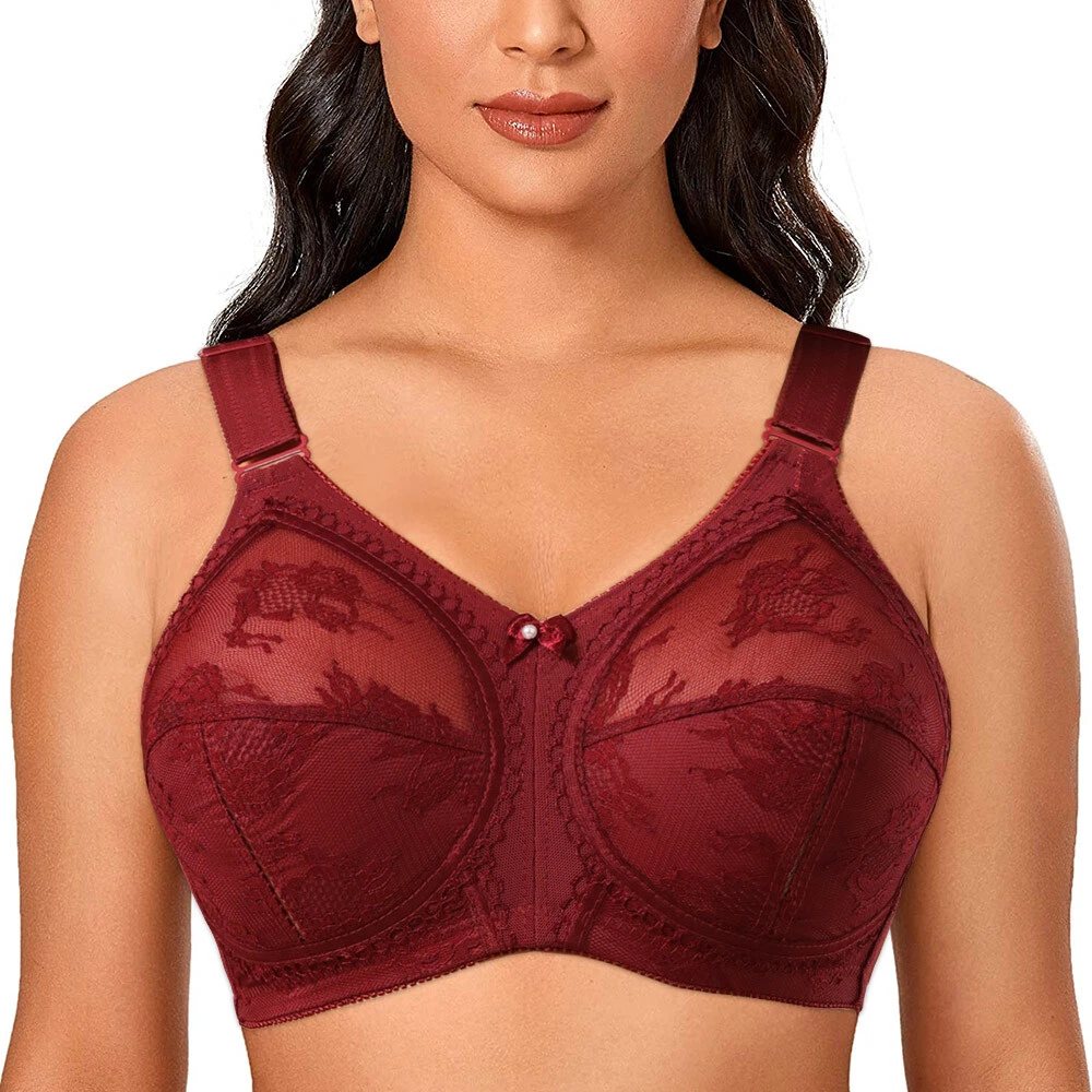 UK Ladies Full Coverage Non Wired Support Plus Size Lace Bra 34-50 B C D DD  E