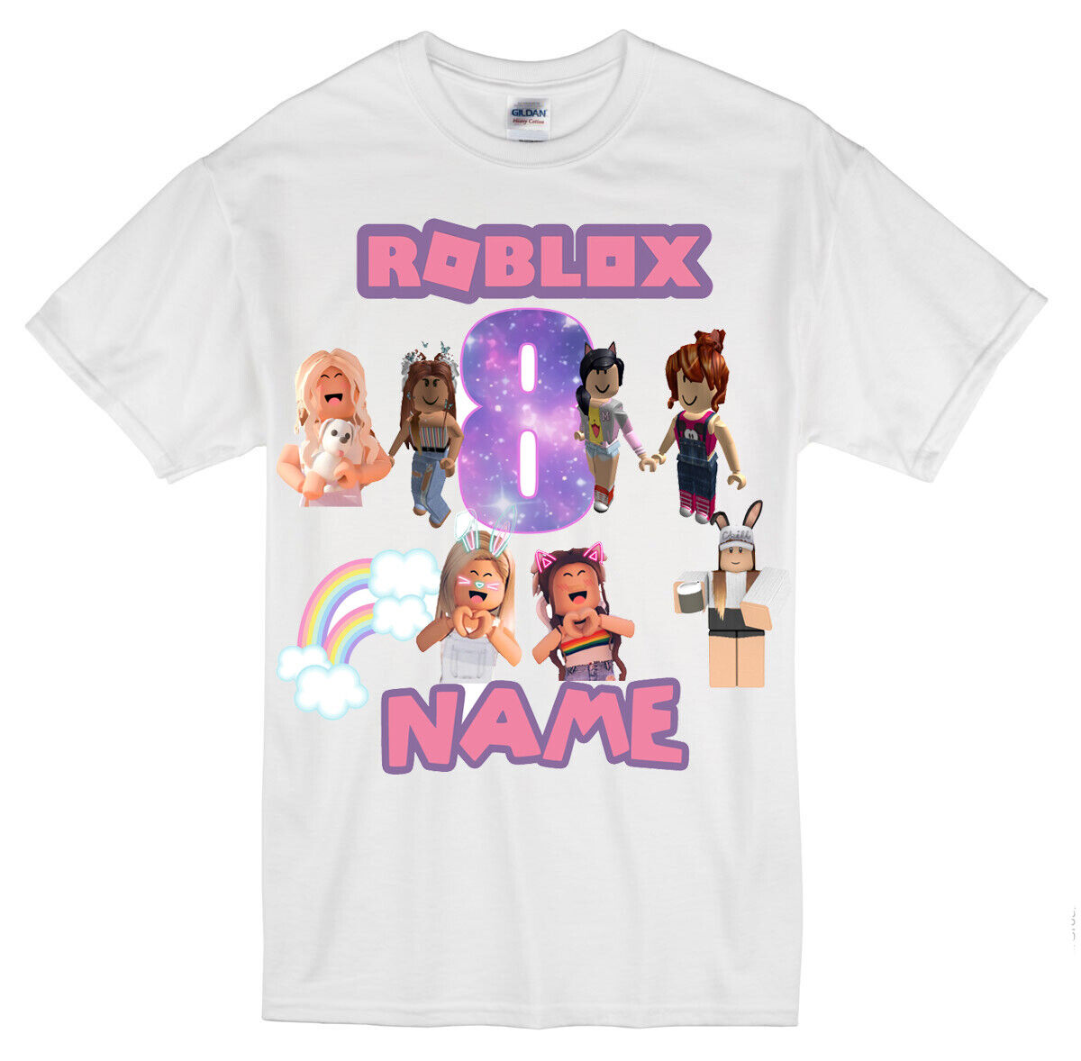 ROBLOX THEME GIRLS PERSONALISED BIRTHDAY T-SHIRT ANY NAME,NUMBER, FONT  COLOUR