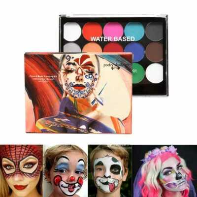Gesichtsfarben-Set Profi Körper Party Halloween abwaschbar 15 Farben Palette UK