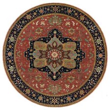 14'x14' Sangria Red Antiqued Extra Soft Wool Heris Hand Knotted Round Rug R90297