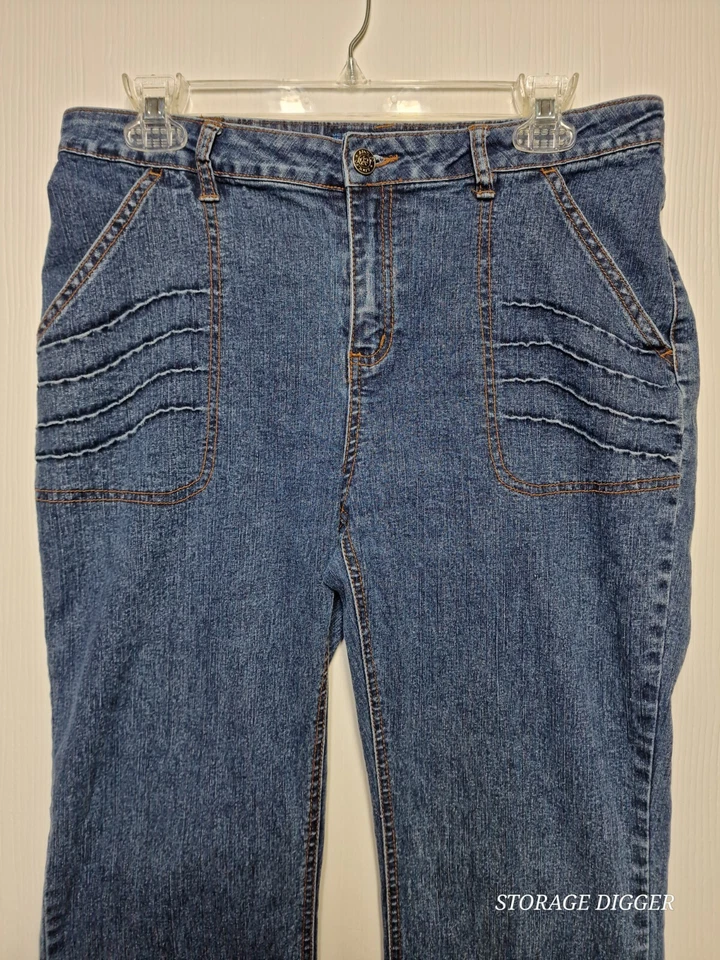 Pantalones de mezclilla Adolfo para mujer 10 azules de lino elásticos pierna recta tiro medio cremallera mosca Foto 2 de 4