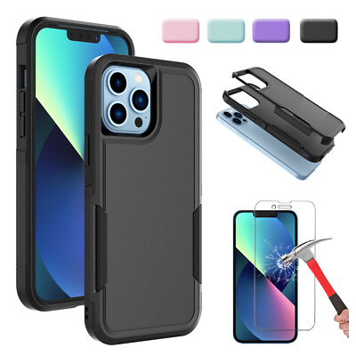 For iPhone 15 14 13 12 Pro Max Shockproof Case Cover + Tempered Glass ...