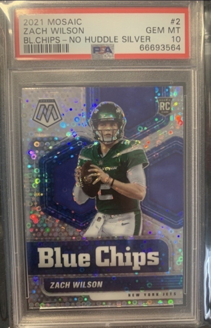 Zach Wilson Panini Mosaic Blue Chips #2 No Huddle Silver