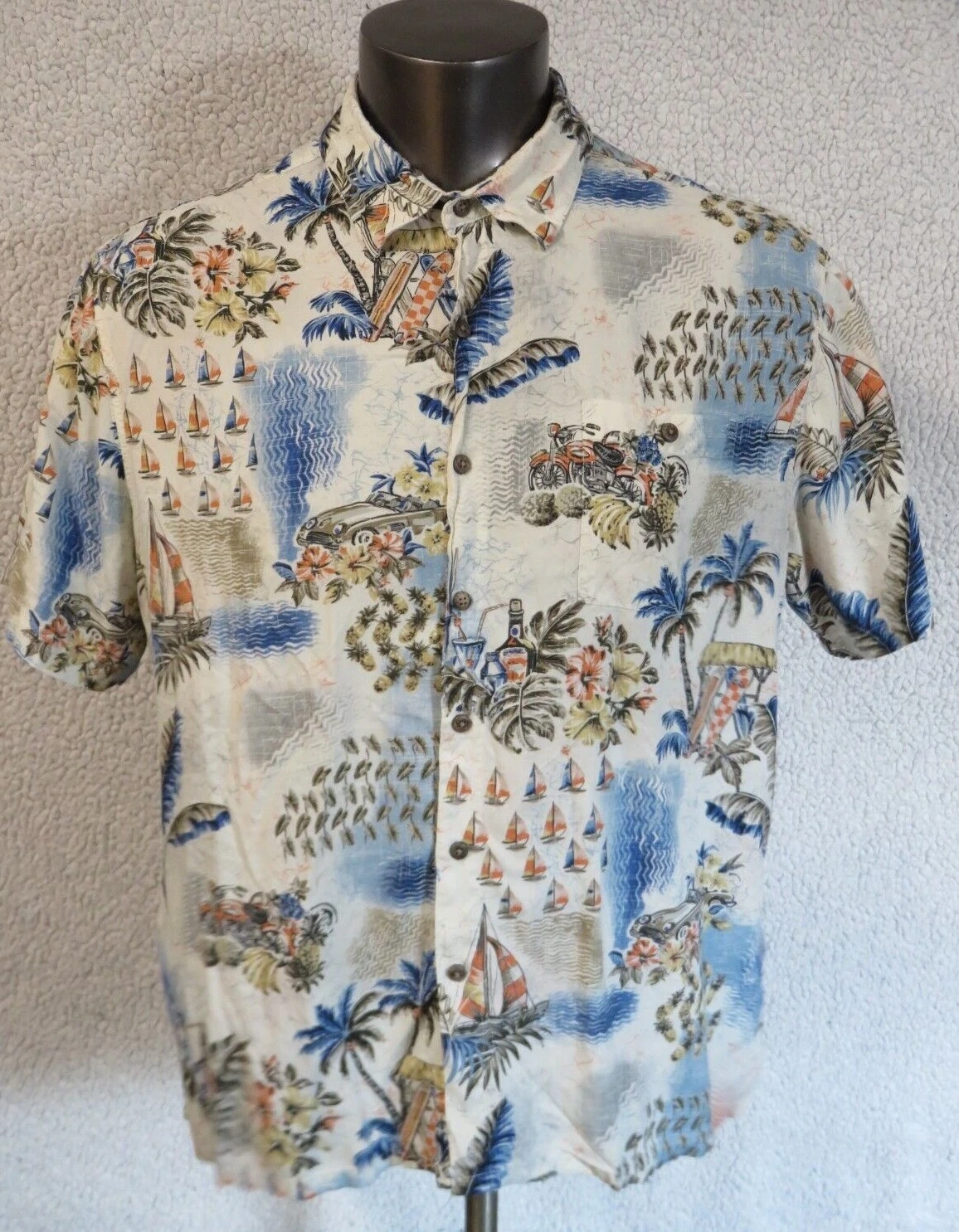 Mens Batik Bay Hawaiian Shirt Size XXL Easy Care Rayon Button Front Motorcycles