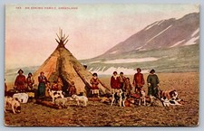 c1910 postcard ESKIMO FAMILY GREENLAND w/hut ...