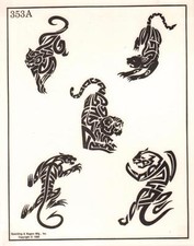 RARE 1990s 353A SPAULDING  ROGERS MFG INC 11 X 14" TATTOO DESIGN SHEET TIGER VG