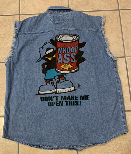 Men's XL Twin Motorcycle Apparel Whoop Ass Buttoned Denim Chambray Shirt Vest