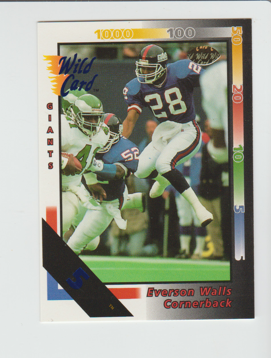 1992 Wild Card 5 Stripe #182 Everson Walls card, Dallas Cowboys legend