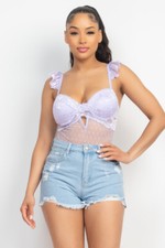 Sweetheart Cut-out Cami Ruffled Bodysuit Purple