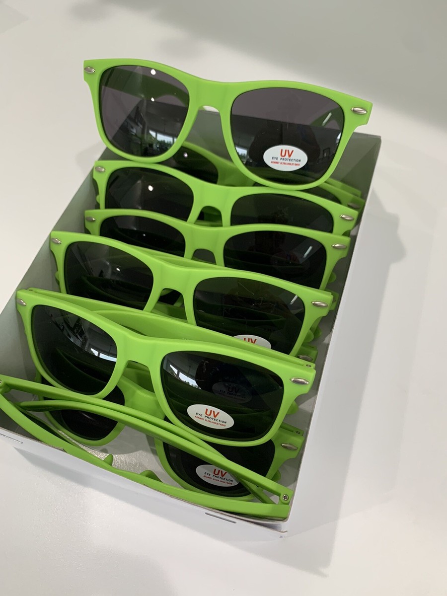 12 Sunglasses Matte Neon Green Square Rim UV Eye Protect Wholesale