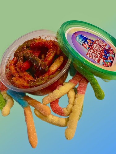 8 Oz Chamoy Sour Worms Gummies, Chamoy candy, With A Side Of Our Own Chamoy - Picture 3 of 3