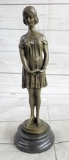 Genuine Solid Bronze Female Woman Signed Sculpture Art Nouveau Marble Statue Art