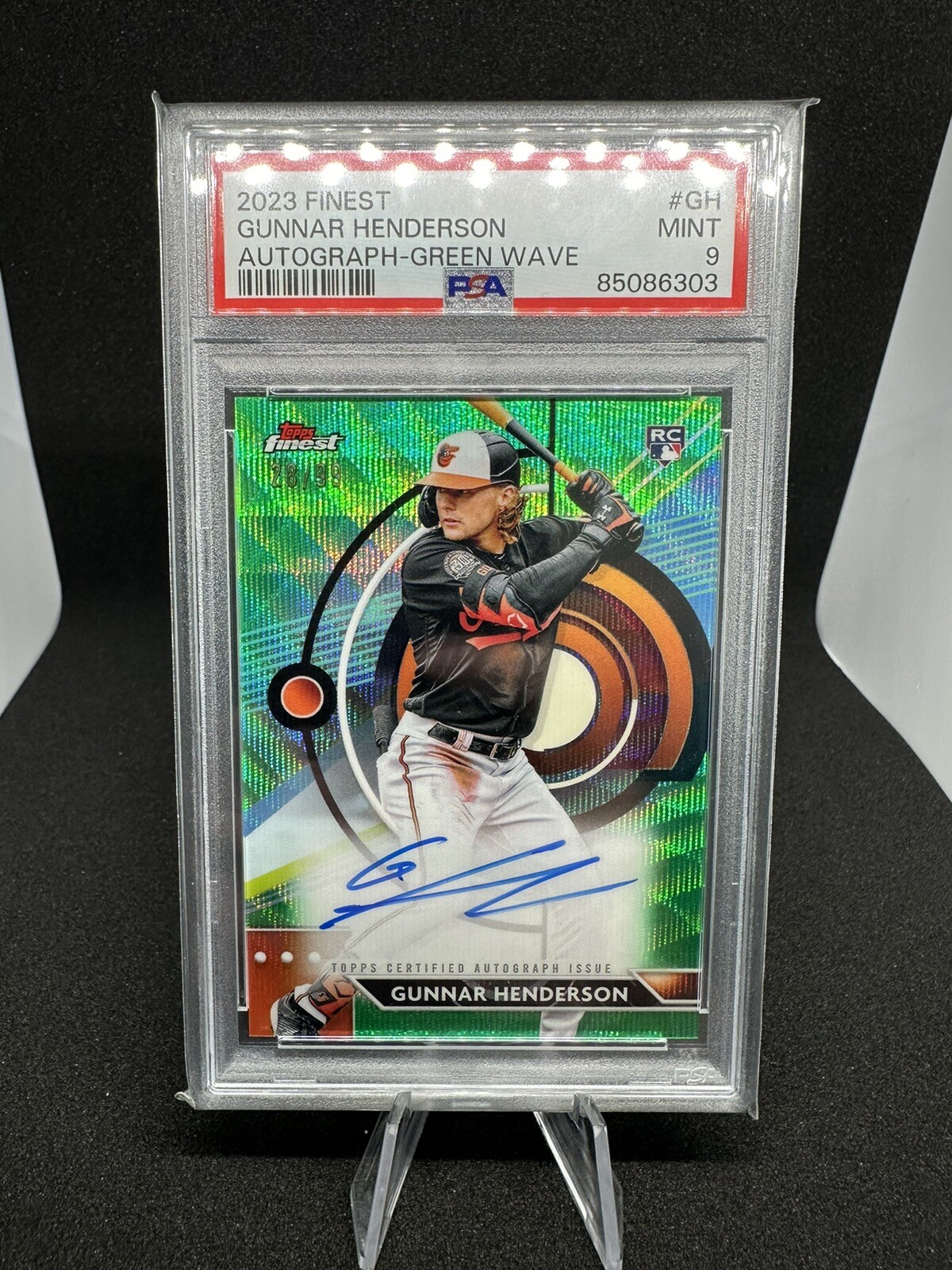 2023 Topps Finest Gunnar Henderson Green Wave Refractor Rookie Autograph #28/99