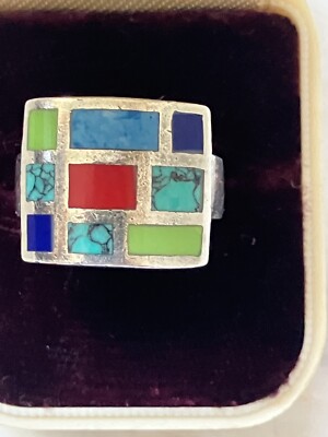 VINTAGE, GESTEMPELT 925 STERLING SILBER ( C W ), MEHRFARBIGER RING