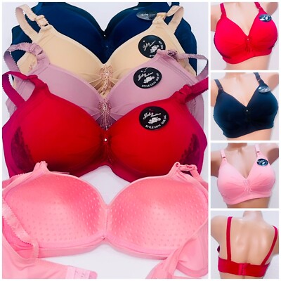 6 Bras Full Coverage Wide Side Support 3 Hook Light Padded Wireless No Wire Bra