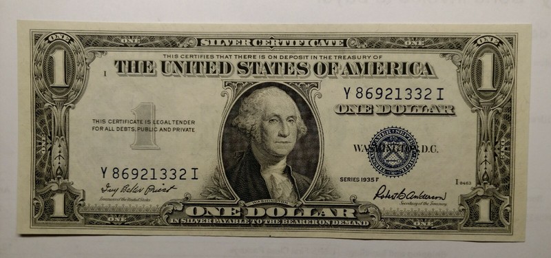$1.00 Silver Certificate, No Motto 1935F, Fr. #1615, Choice UNCIRCULATED CRISP.
